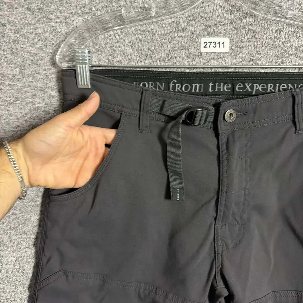 Prana Men's Size 32/32 Gray Nylon Straight Leg Zion Belted Outerwear Pants